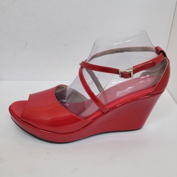 AGL ATTILIO GIUSTI LEOMBRUNI WEDGES SANDALS RED PATENT LEATHER SIZE 40 - Picture 4 of 14
